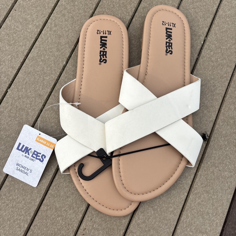 LUK-EES Women's Sandals -‎ Size XLarge White Faux Leather - NEW WT